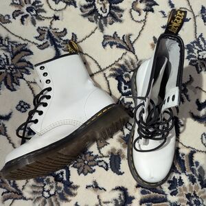 Dr. Martens White Leather Boots with Black Accents
